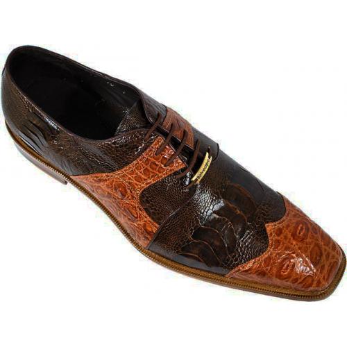 Belvedere "Moscato" Cognac/Brown Genuine Crocodile/Ostrich Wing-Tip Shoes